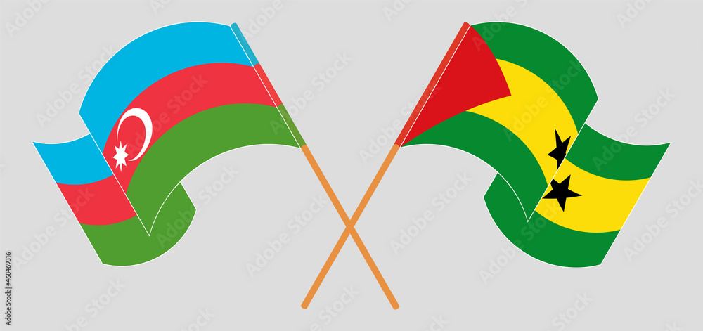 Crossed and waving flags of Azerbaijan and Sao Tome and Principe Crossed and waving flags of Azerbaijan and Sao Tome and Principe