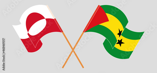 Crossed and waving flags of Greenland and Sao Tome and Principe
