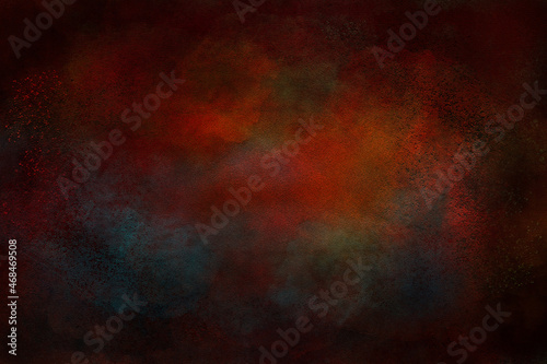 Abstract, worn, digitally painted vintage background in warm dark colors - brown, orange, black