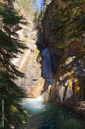 A Waterfall within the Shade at Johnston Canyon