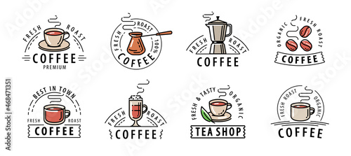 Coffee, tea set labels. Design elements or restaurant menu, cafe