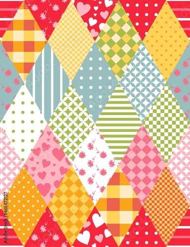 Childish seamless patchwork pattern from colorful rhombus patches. Blanket, carpet, print for fabric and textile.
