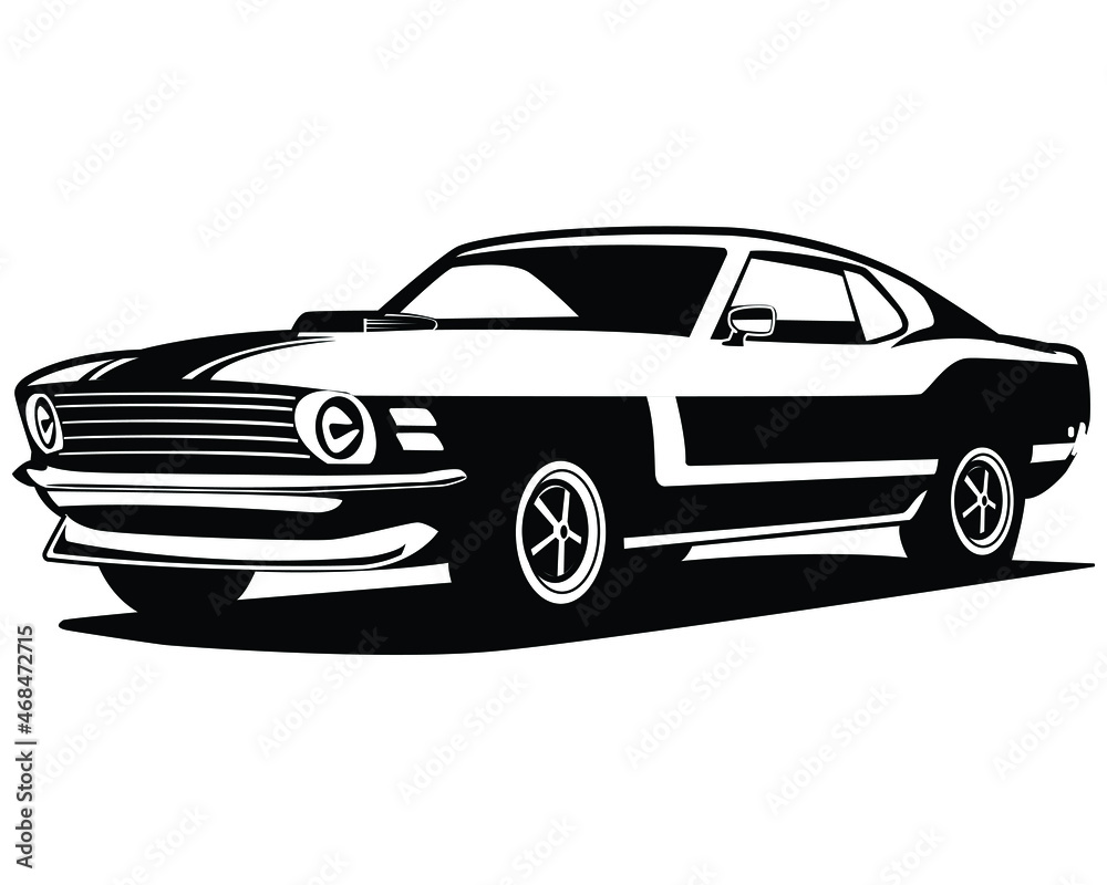 american muscle car logo silhouette. isolated white background view from side. premium vector design. Best for badge, emblem, icon, design sticker, old car industry. available in eps 10.