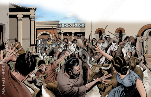 Ancient Rome - Numidians run through the streets of Rome photo