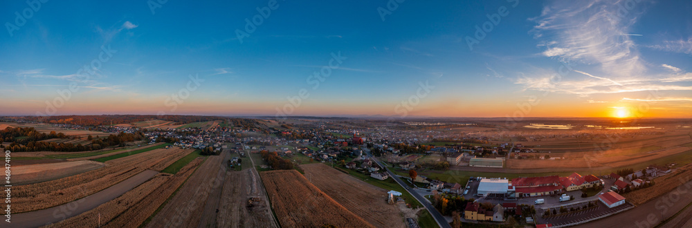 panoramic view of the village of Lubomia in Poland. Drone photography