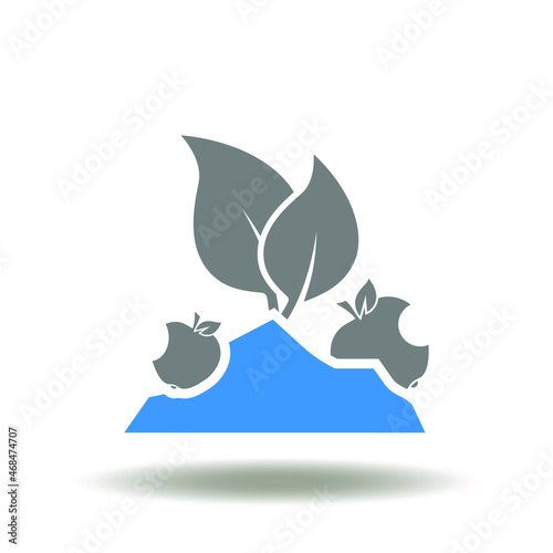 Vector illustration of soil pile with a rotten apples and leaves. Icon of humus, mold. Symbol of rot, composting.