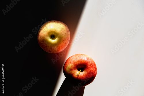 Two apples and shadow border that form percentage sign Sale concept. photo