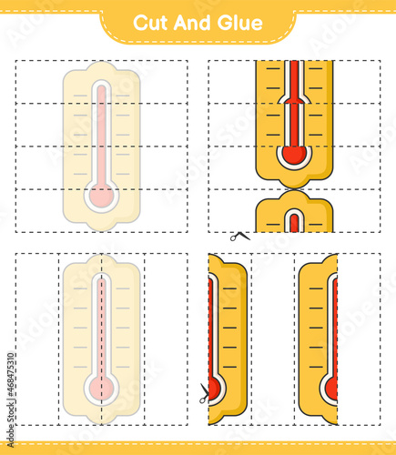 Cut and glue, cut parts of Thermometer and glue them. Educational children game, printable worksheet, vector illustration