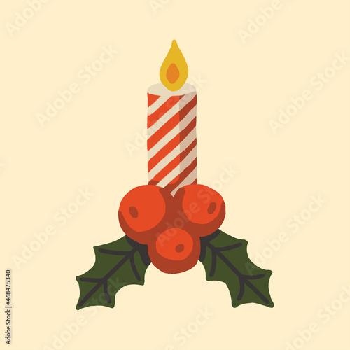 Christmas candle and mistletoe Christmas light Christmas red candles and holly leaves Colorful decorative element for the design of Christmas products Vector illustration