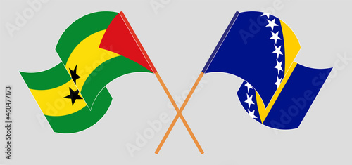 Crossed and waving flags of Sao Tome and Principe and Bosnia and Herzegovina