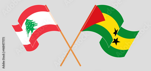 Crossed and waving flags of the Lebanon and Sao Tome and Principe