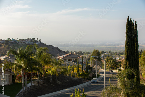 Late afternoon view of a neighborhood in Corona, California, USA. photo
