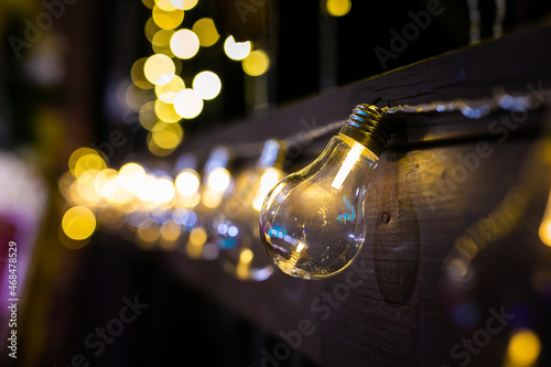 Wedding reception decorative light bulbs close up