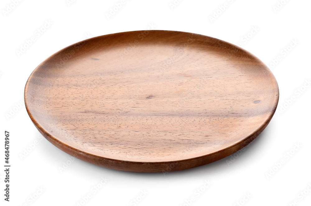 Round wooden plate on white background Round wooden plate on white background
