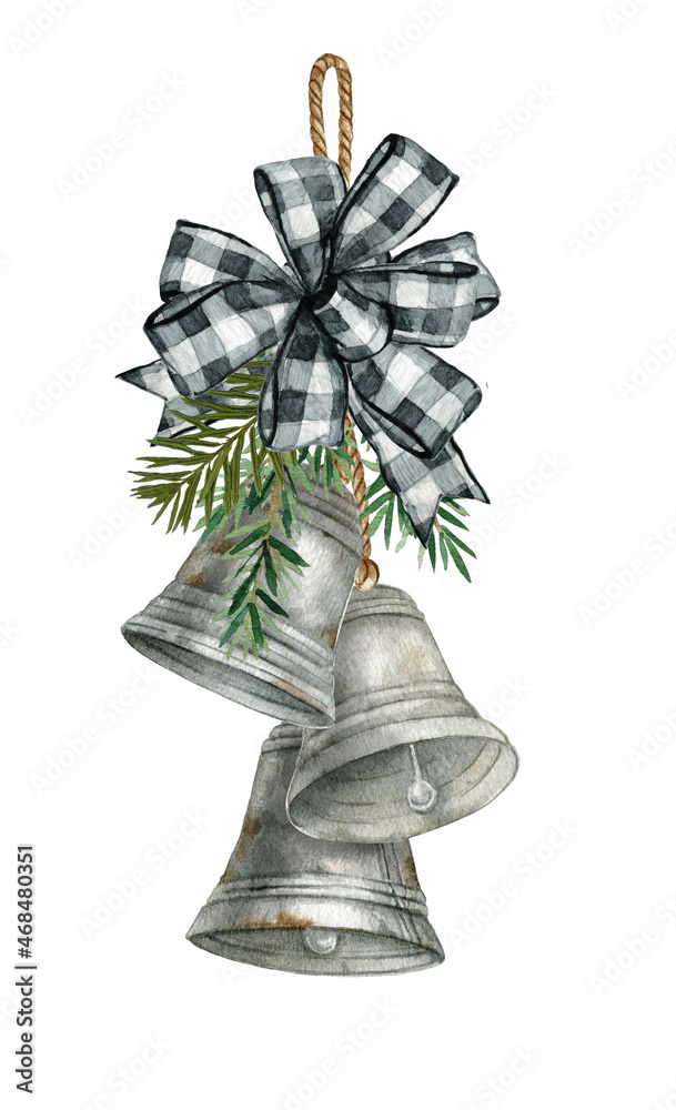 Silver Jingle Bells With Blue Bow Isolated On White Stock Illustration -  Download Image Now - iStock