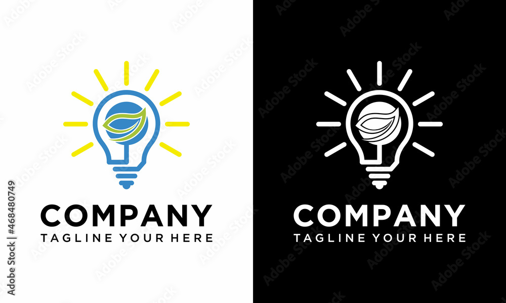 Creative Abstract Green Bulb Leaf Logo Design Vector Symbol Illustration on a black and white background. Creative Abstract Green Bulb Leaf Logo Design Vector Symbol Illustration on a black and white background.