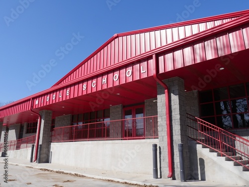 Vlose up of the facade of Pauls Valley Middle School building, Oklahoma photo