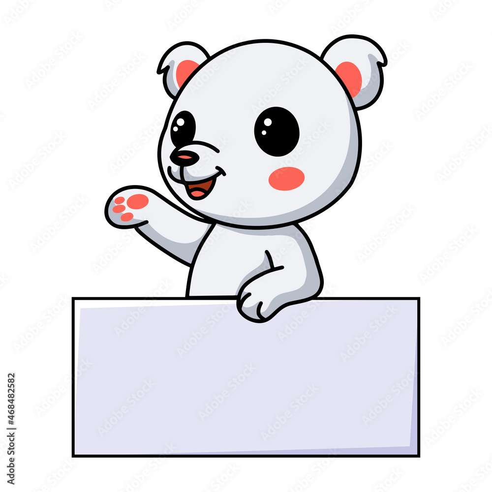 Naklejka premium Cute little polar bear cartoon with blank sign