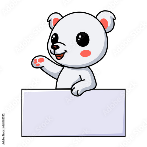Cute little polar bear cartoon with blank sign
