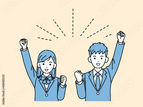 元気な学生　中高生　高校生　中学生　男女　笑顔　ファイト