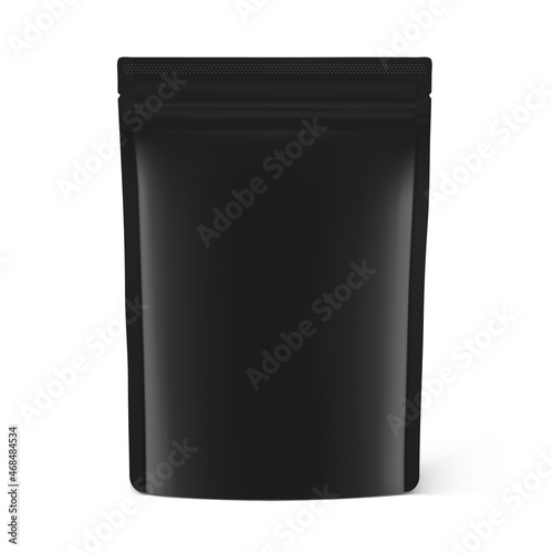 Black pouch bag mockup. Vector illustration on white background. Ready for your design. EPS10.