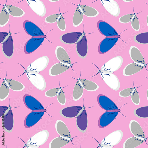 Seamless pattern - stylized moths - graphics. Summer, insects, unbearable ease of life. Wallpapers, textiles, packaging