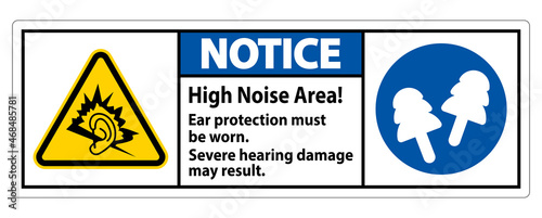 Warning Sign High Noise Area Ear Protection Must Be Worn, Severe Hearing Damage May Result