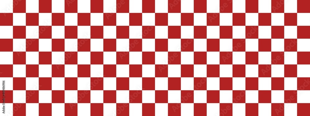 Checkerboard banner. Firebrick and White colors of checkerboard. Small squares, small cells. Chessboard, checkerboard texture. Squares pattern. Background.