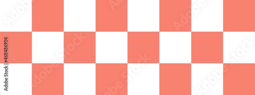 Checkerboard banner. Salmon and White colors of checkerboard. Big squares, big cells. Chessboard, checkerboard texture. Squares pattern. Background.