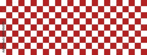 Checkerboard banner. Firebrick and White colors of checkerboard. Small squares, small cells. Chessboard, checkerboard texture. Squares pattern. Background.