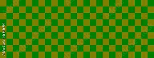 Checkerboard banner. Green and Olive colors of checkerboard. Small squares, small cells. Chessboard, checkerboard texture. Squares pattern. Background.