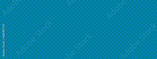Checkerboard banner. Teal and Blue colors of checkerboard. Small squares, small cells. Chessboard, checkerboard texture. Squares pattern. Background.