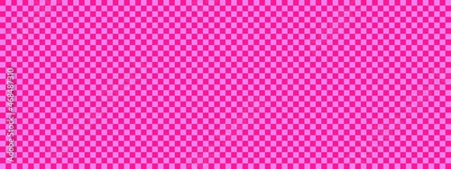 Checkerboard banner. Violet and Deep pink colors of checkerboard. Small squares, small cells. Chessboard, checkerboard texture. Squares pattern. Background.