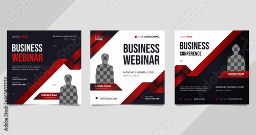 Set of social media templates for Business Webinar, Marketing Webinar business conference and other seminars on black and white background and red ribbon