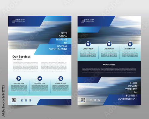 Poster flyer pamphlet brochure cover design layout with 2 photo placement spaces in the background. Vector template with geometric shapes concept in A4 size
