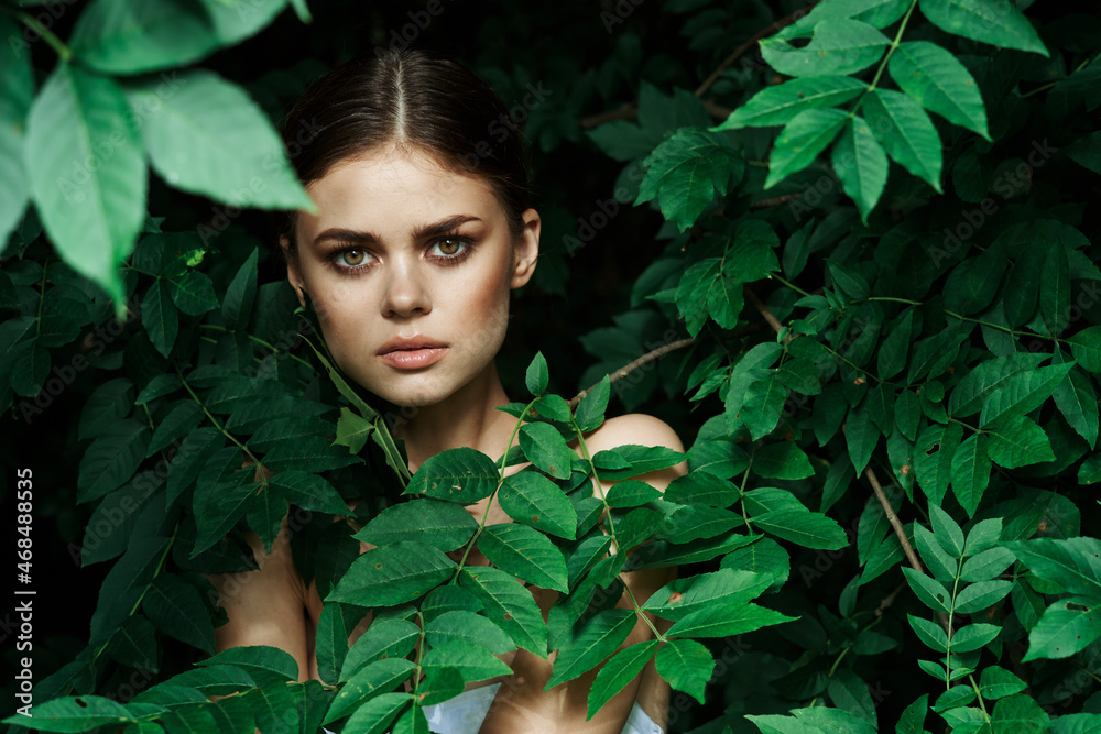 portrait of a woman Cosmetology nature green leaves glamor Lifestyle portrait of a woman Cosmetology nature green leaves glamor Lifestyle