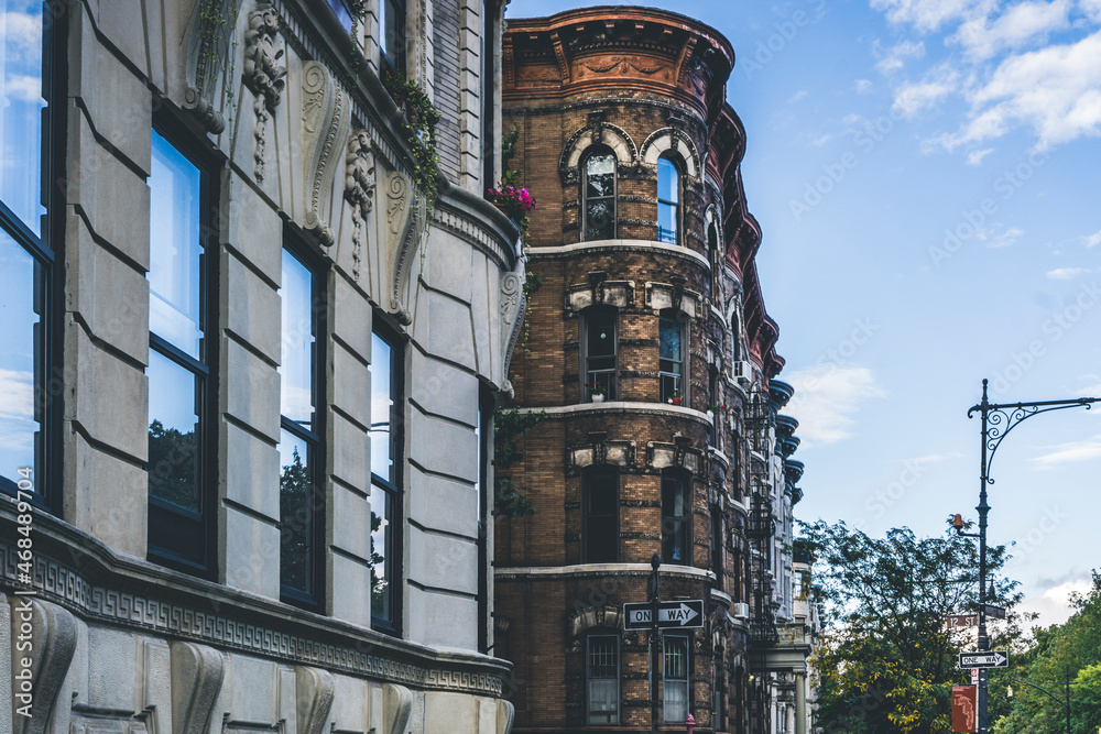 Row of Limestone and Brownstone residential buildings in Brooklyn, NY Row of Limestone and Brownstone residential buildings in Brooklyn, NY