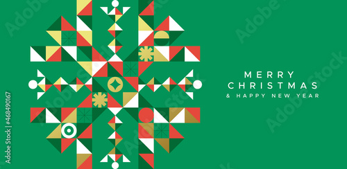 Christmas New Year gold snow folk mosaic card