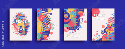 Christmas New Year colorful folk quote card set