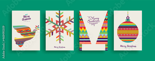 Christmas New Year geometric folk animal card set