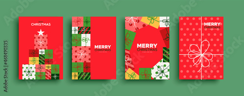 Christmas New Year geometric gift box card set