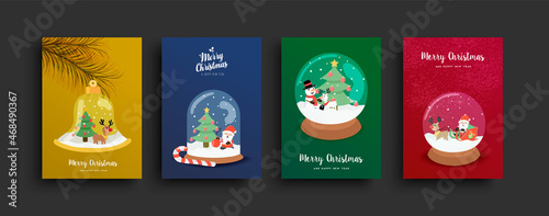 Christmas New Year cartoon snow globe card set