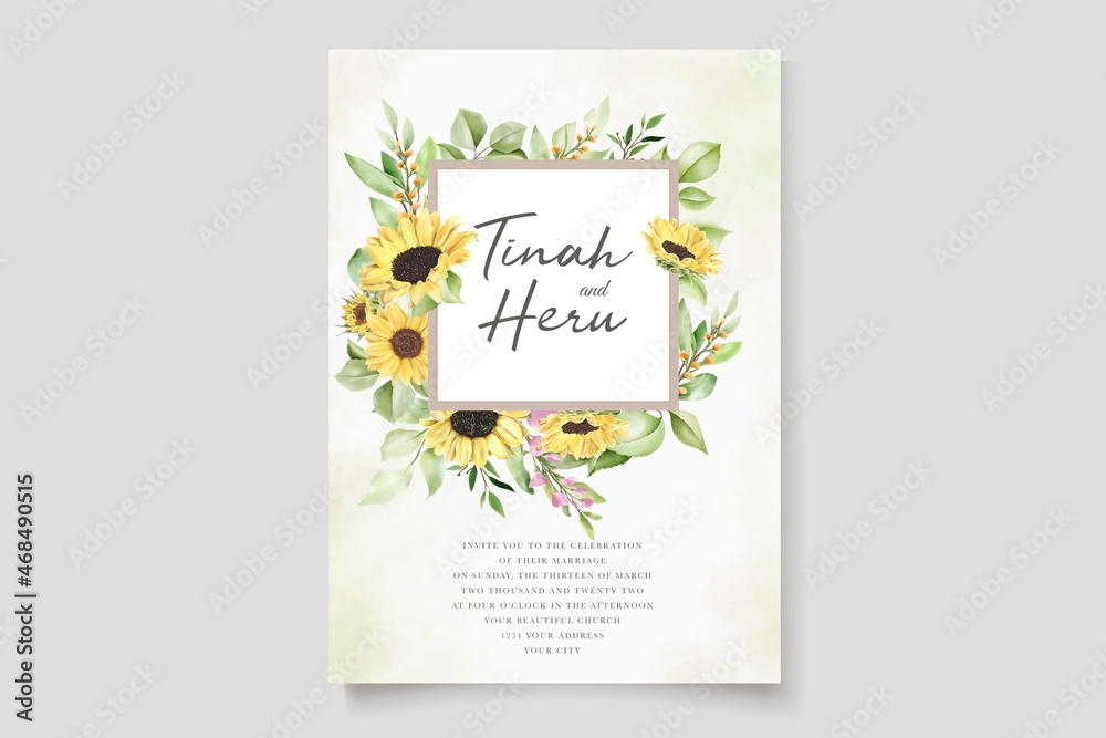 hand drawn sun flower floral card set 