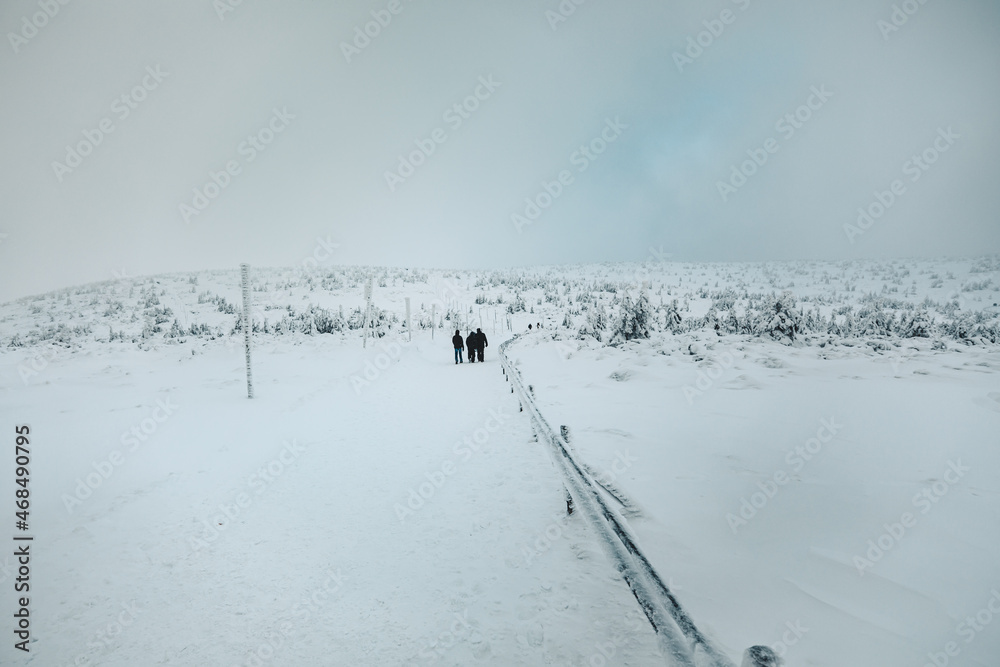 Winter and Frozen Scenery in Polish Giant Mountains.