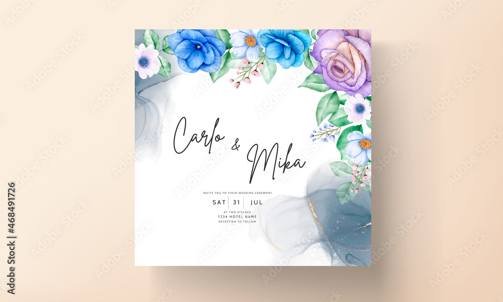 Elegant flower leaves wedding invitation card template