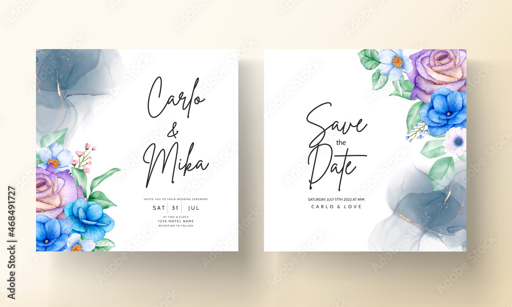 Fototapeta premium Elegant flower leaves wedding invitation card template