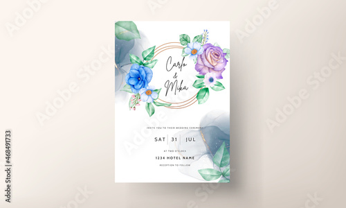 Elegant flower leaves wedding invitation card template