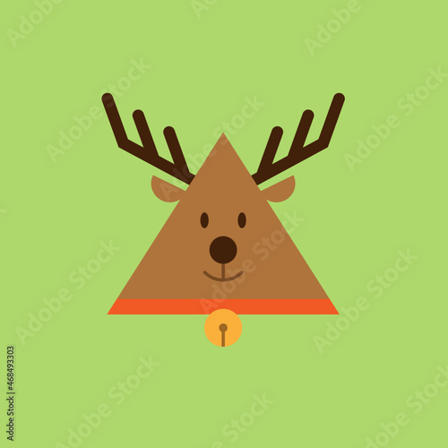 Cute deer wearing a bell on its neck on a green background (ID: 468493303)
