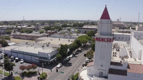 Aerial skyline view of downtown Merced, California, USA. photo
