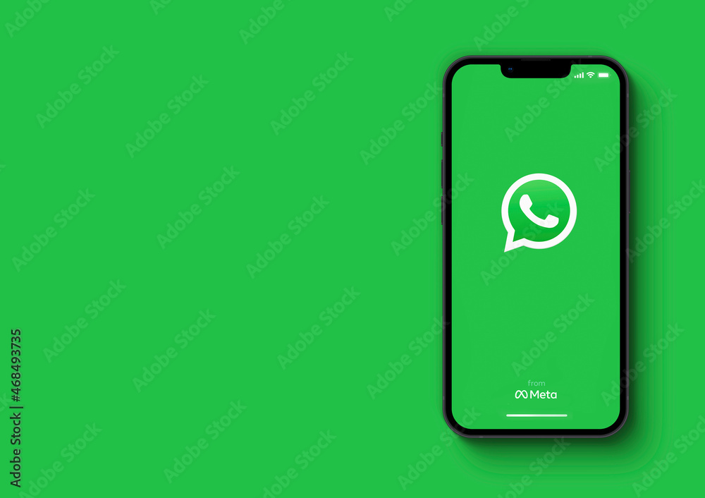 WhatsApp app from Meta on smartphone iPhone 13 Pro screen on green  background. Rio de Janeiro, RJ, Brazil. November 2021 Stock Photo | Adobe  Stock